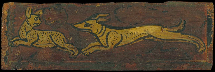 Plafondpaneel met een hond die een haas achtervolgt